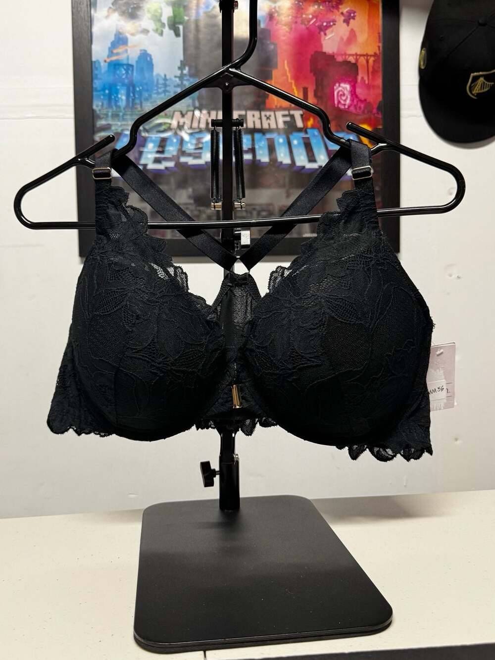 WU56 42C Auden Lace Front Close Push Up Plunge Bra Black NWT